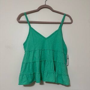 NWT American Eagle Outfitters Green Tiered Spaghetti-Strap Babydoll Tank Top